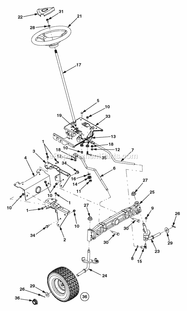 Front Axle Diagram and Parts List for GT1222 14AB13CH710 Cub Cadet Lawn Tractor